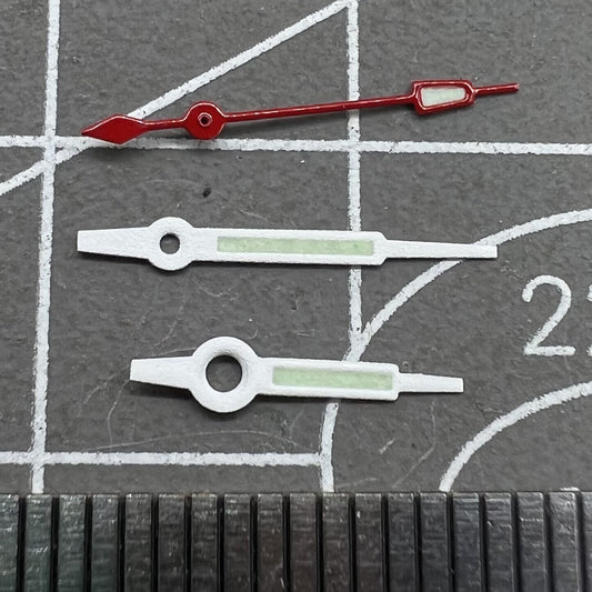 White trim green lume watch hands for Hattori Epson PC32 quartz movement, precise and durable design.