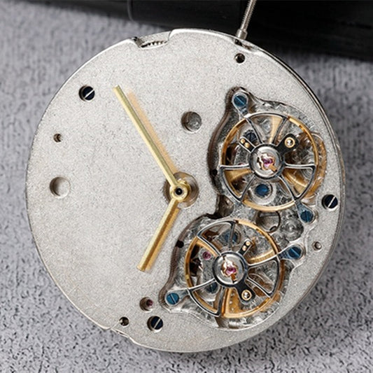 Silver multifunctional automatic mechanical watch with double flywheel, China-made for precision and style.