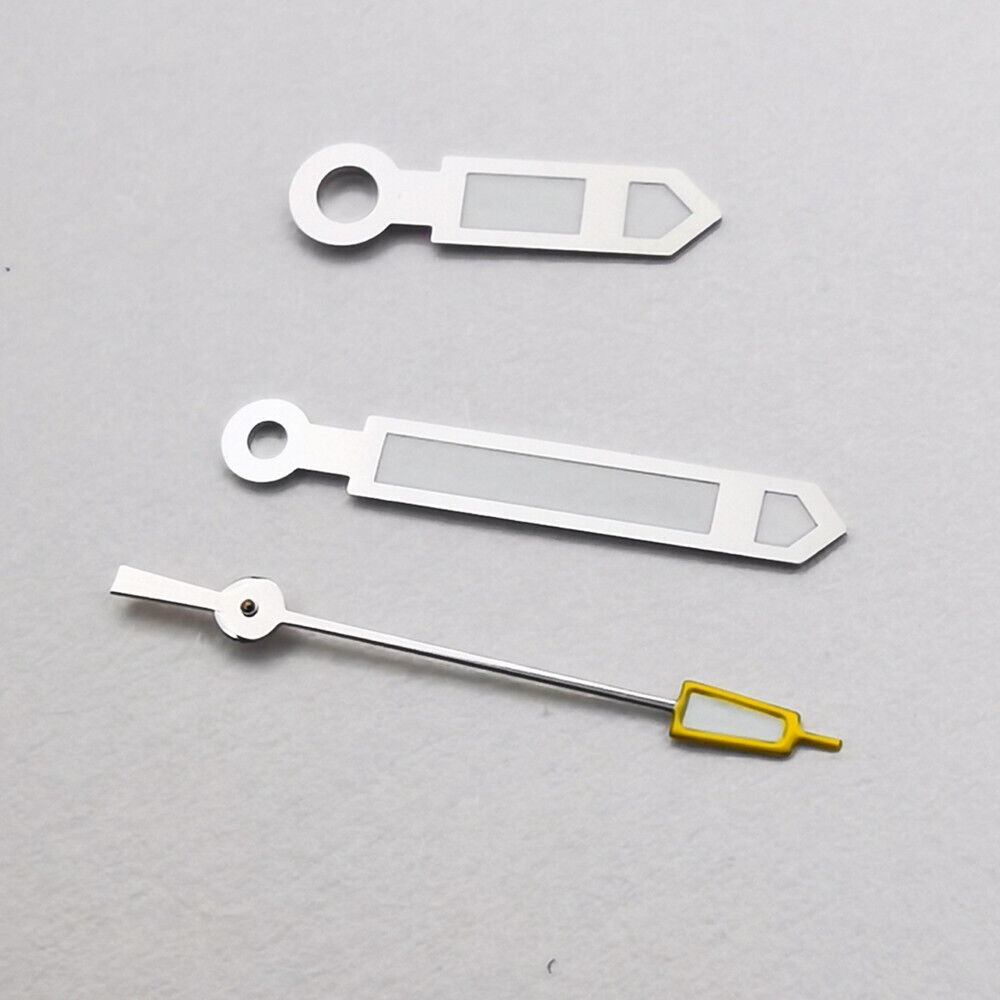 Silver and yellow pointed second hands for Seiko NH35 NH36 watches, precision replacement parts.