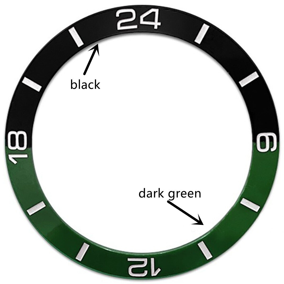 38 mm grün + schwarz Halbmaßstab Keramik poliert Uhr Lünette Fit für SUB007 Uhr