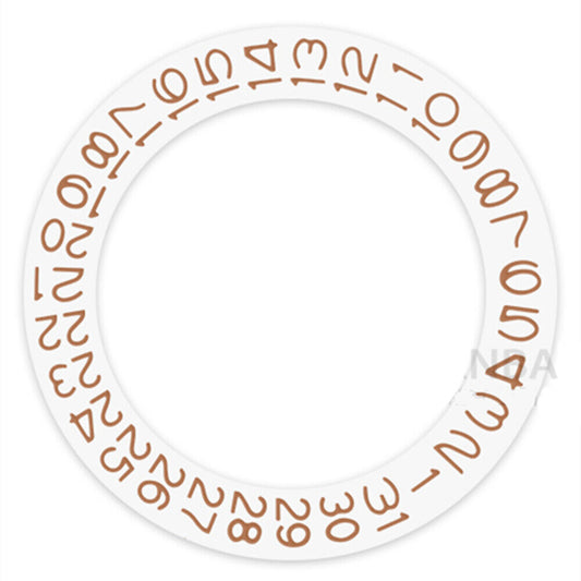 Brown character date wheel for Seiko NH35 NH36 watch movement on white background, precise replacement part.
