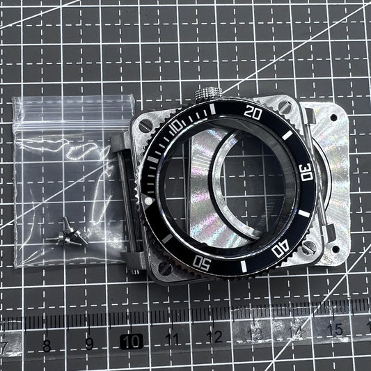 42mm stainless steel square watch case with sapphire glass, compatible with Seiko NH35/NH36/4R/7S movements.