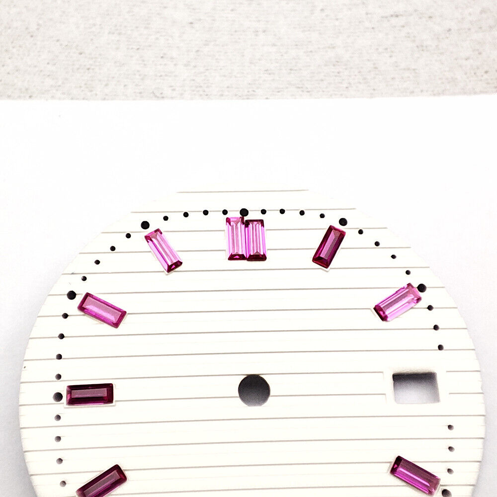 Pink imitation gemstone nail watch dial, 29.8mm, white background, compatible with NH35 movement, elegant design.