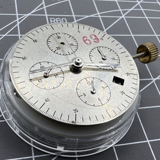 Asia Made 7750 black mechanical watch movement with single calendar and small seconds at 3, 6, 9 positions