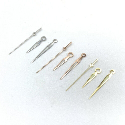 Rose golden watch hands with green lume and silver/golden trim, compatible with ETA2836 movements.