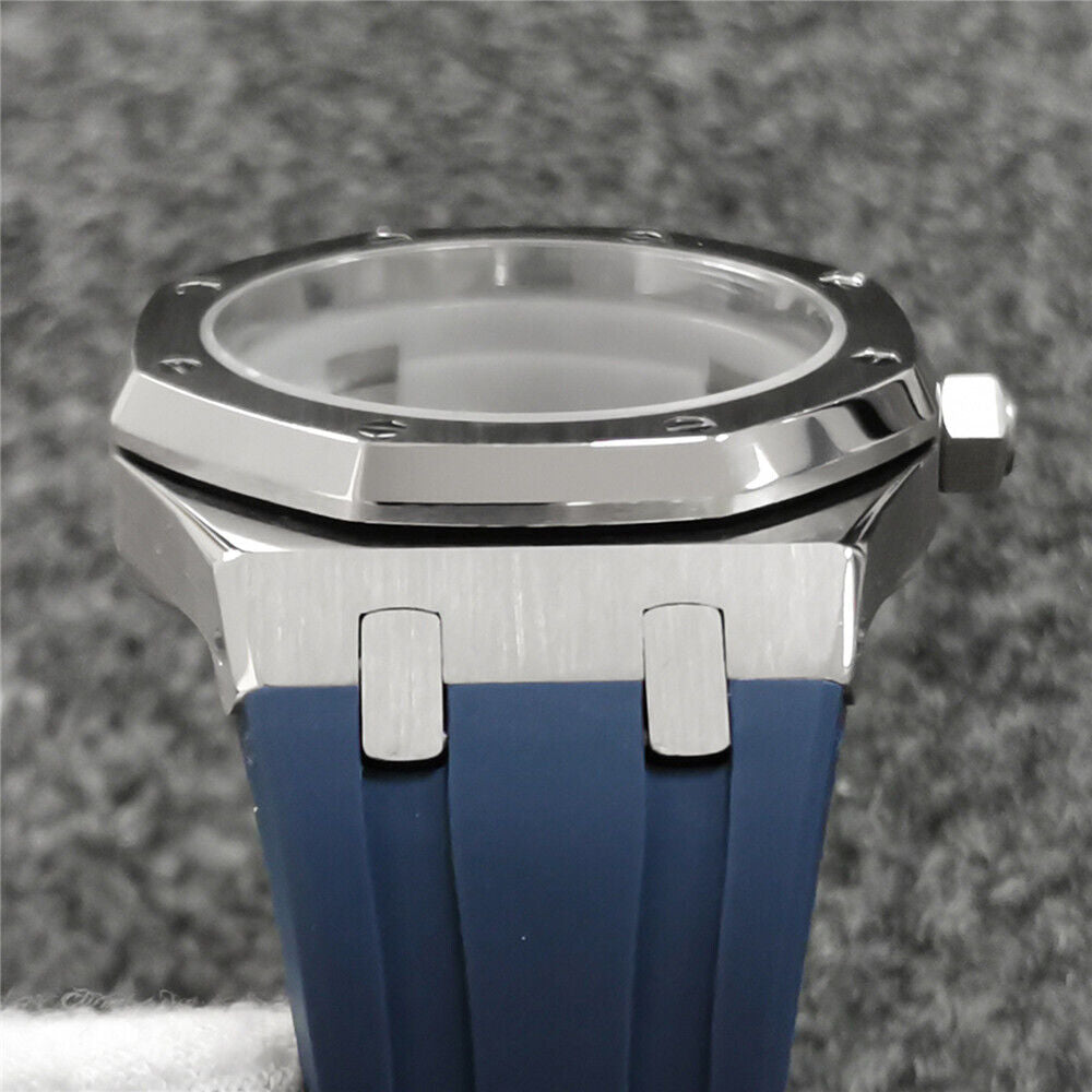 Boîtier de montre en verre saphir 41 mm + bracelet pour montre NH35/NH36 avec bracelet en caoutchouc