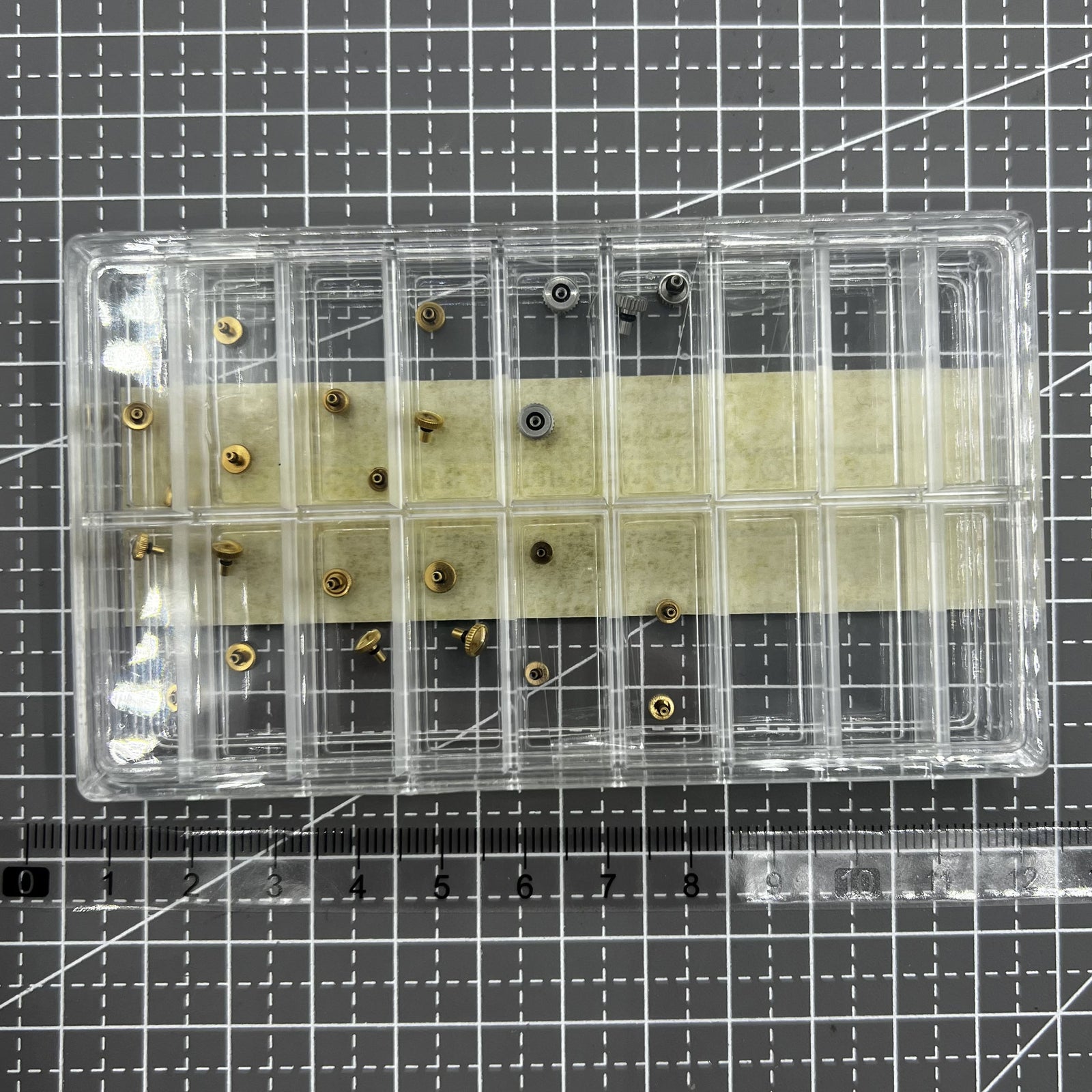 1. Stainless steel golden watch crowns kit for Orient watches, 24-piece assortment.