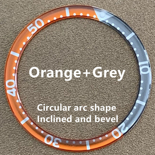 Orange and grey circular arc bevel aluminum bezel insert for 39mm/32.2mm watches, durable and stylish.