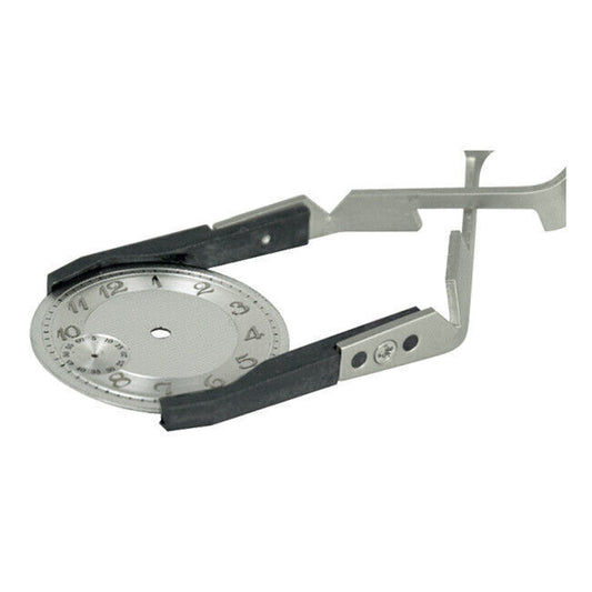 Bergeon 7140 Cross Locking Tweezers securely hold crystals and dials for precise watch repairs.