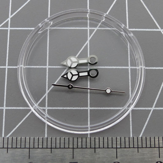 Silver trim green luminous watch hands for NH35A/NH36A movement, enhancing readability and style