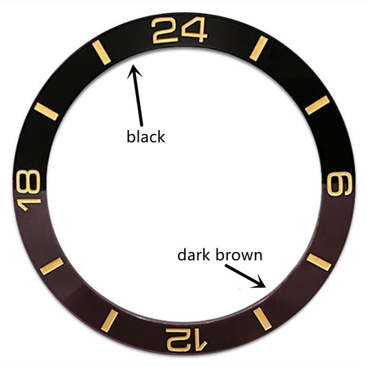 Brown and black half-scale ceramic polished watch bezel for SUB007, enhancing durability and style.