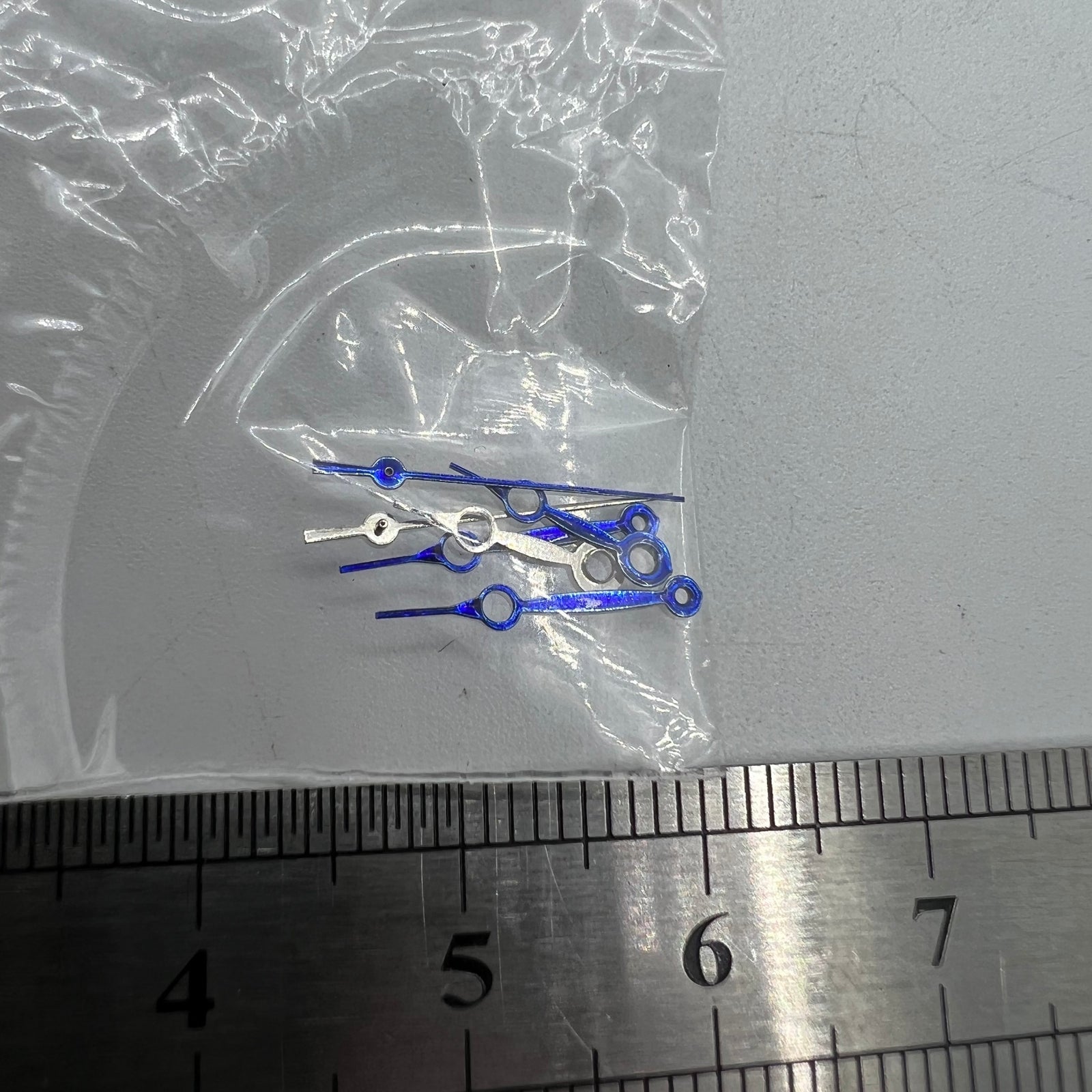 13mm blue hollow watch hands, no-lume, designed for Miyota 2035 quartz movement precision.