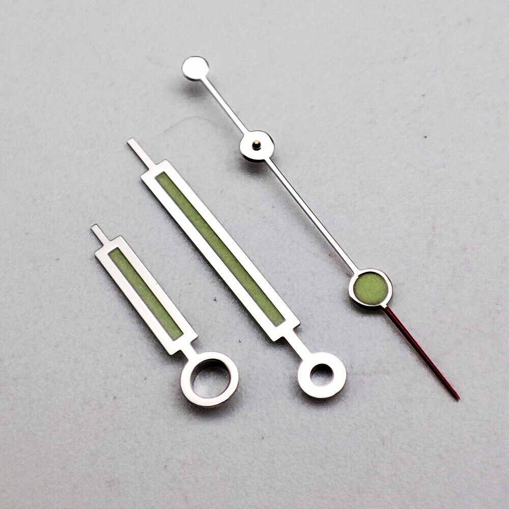 Silver trim green luminous watch hands, compatible with NH35A/NH36A movement, for precise timekeeping.
