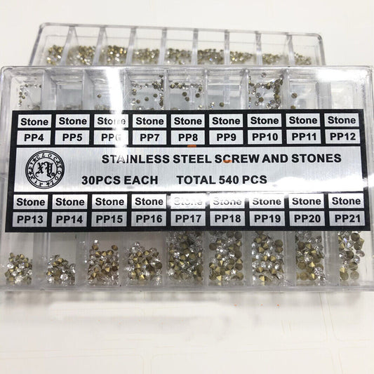 Assortment of stainless steel rhinestone diamond watch parts for repair and customization.