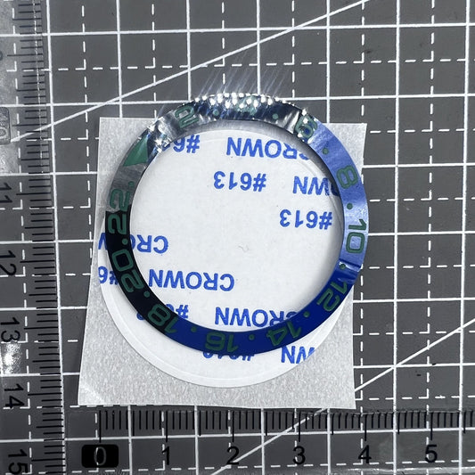 38mm ceramic watch bezel with blue and black GMT ring, green font, fits SUB models.