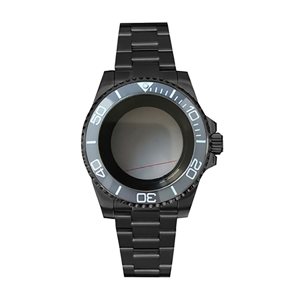Boîtier de montre 40 mm avec bracelet en acier inoxydable noir PVD et verre saphir pour NH35/NH36