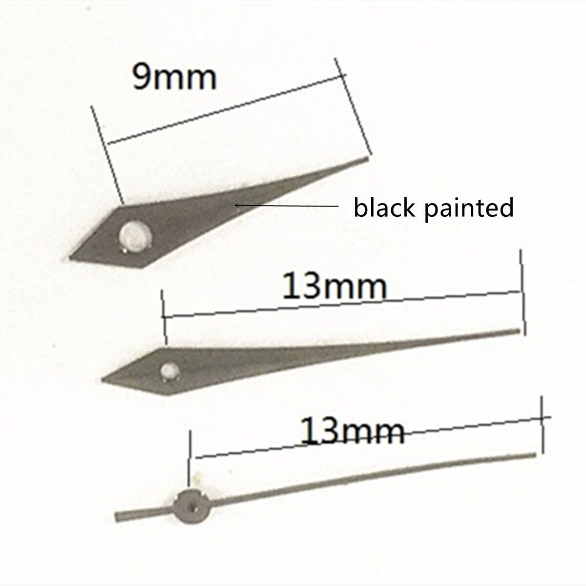 13 mm schwarz lackierte, pfeilförmige Uhrzeiger mit grüner Leuchtmasse für Miyota 1M12-Uhrwerk