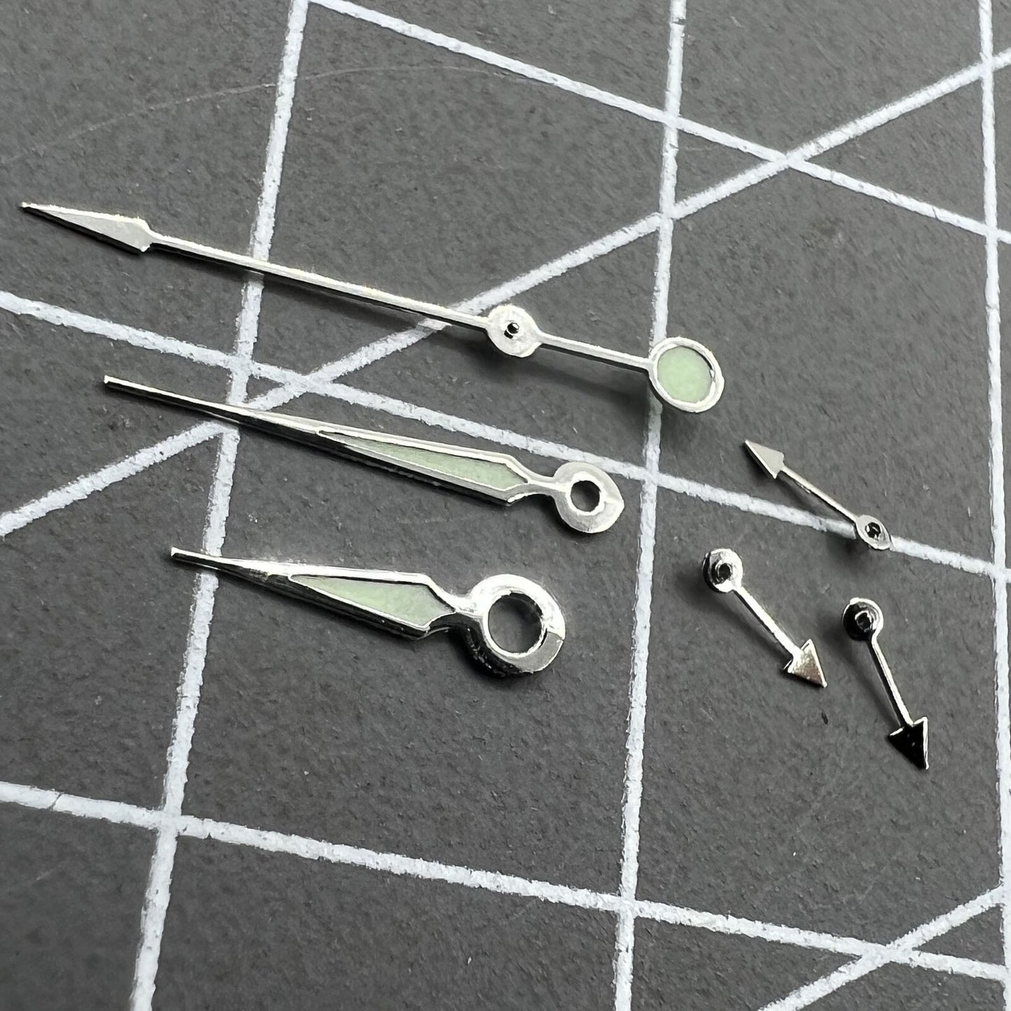 Aiguilles de montre pointues lumineuses vertes avec garniture argentée pour Miyota OS10 OS20 OS60 OS80