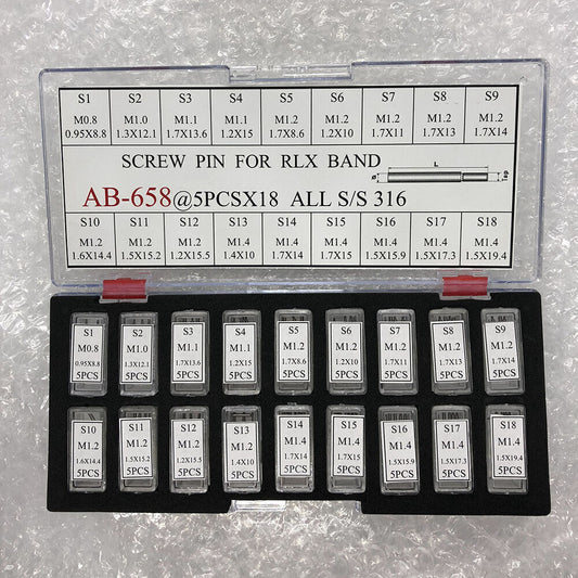 Set of 90 screw-type watch band link pins by AB-658, perfect for bracelet band repairs and adjustments