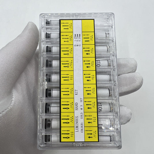 Golden luminous hour and minute watch hands assortment set, 51 pieces, ideal for watch repair.