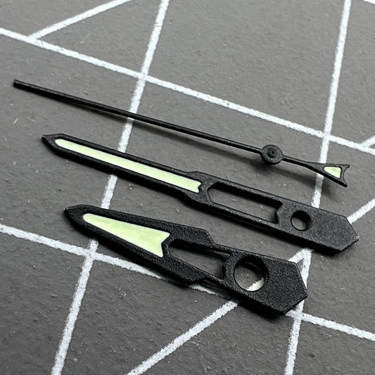 Set of matted black trim hollow green lume watch hands for NH35 NH36 movements ? precise fit.