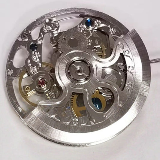 Hangzhou 2189 automatic watch movement with 3 hands and hollow silver design, China made.