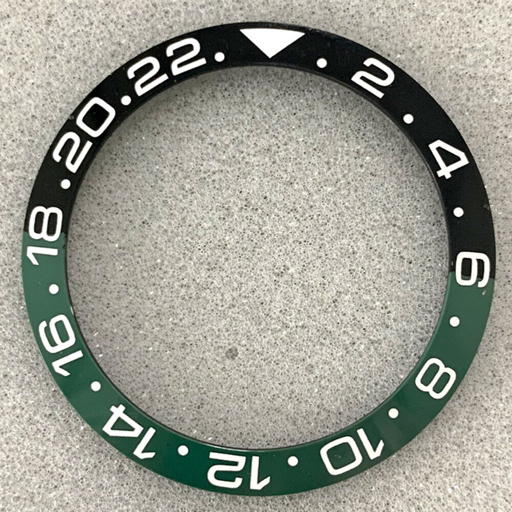 Black dull polished 38mm GMT SUB ceramic bezel insert for precise watch customization and repair.