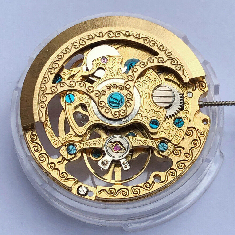 China Made Shanghai Golden Hollow Carved Automatic Mechanical Movement 3 Hands