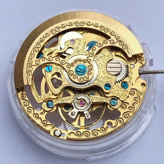Shanghai Golden watch accessory with hollow carved design, automatic mechanical movement, 3-hand display for elegant timekeeping.
