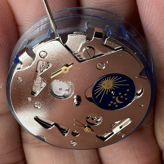 Asian Tianjin Seagull watch accessory showcasing ST6 3 Hands Moon Phase@6 automatic mechanical movement detail.