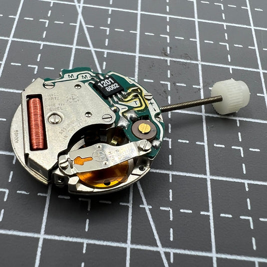 ETA 581.001 Swiss Made quartz watch movement with 2 hands, precision timepiece component for repairs.