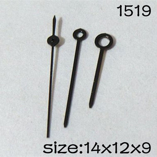 Black watch hands set by NO.1519 for Miyota 2035 movement, lengths 14mm/12mm/9mm, sleek design.