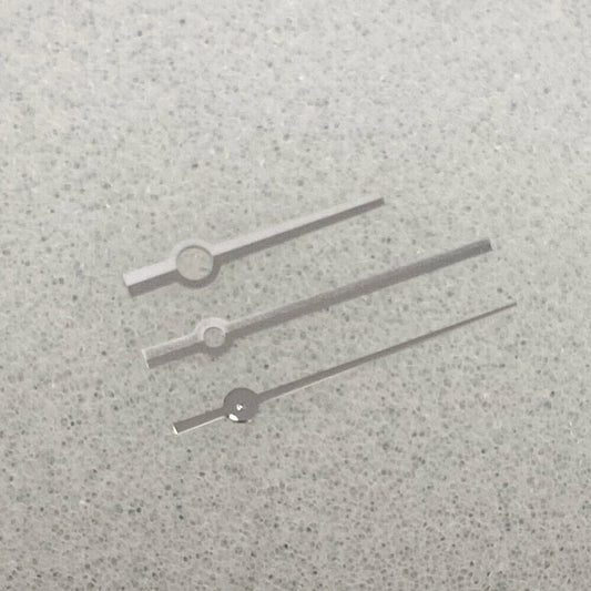 Silver and black trimmed long watch hands for NH35/NH36/4R/7S movements, no lume finish.