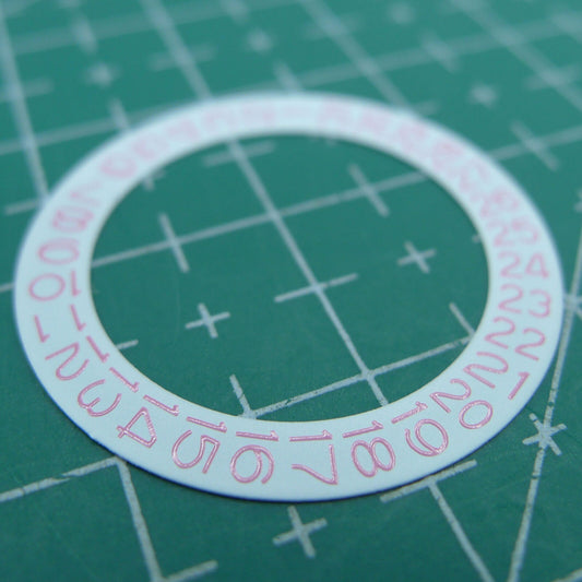 Pink character date wheel for NH35 NH36 watches, white background, wholesale.