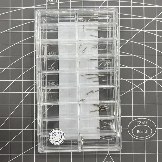 45-piece Swiss ETA watch stem extender set in 9 sizes for precise movement adjustments, ideal for watch repair.