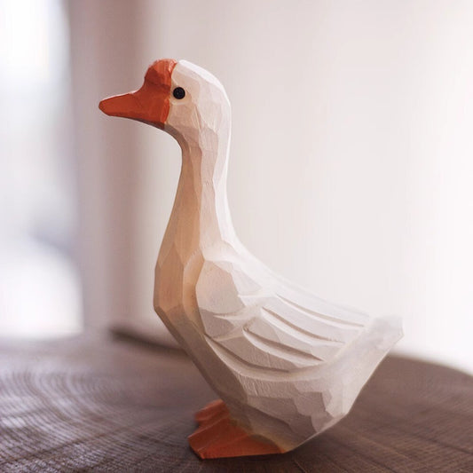 Handmade big white goose wooden figurine by New Cute, perfect decorative sculpture for home display.