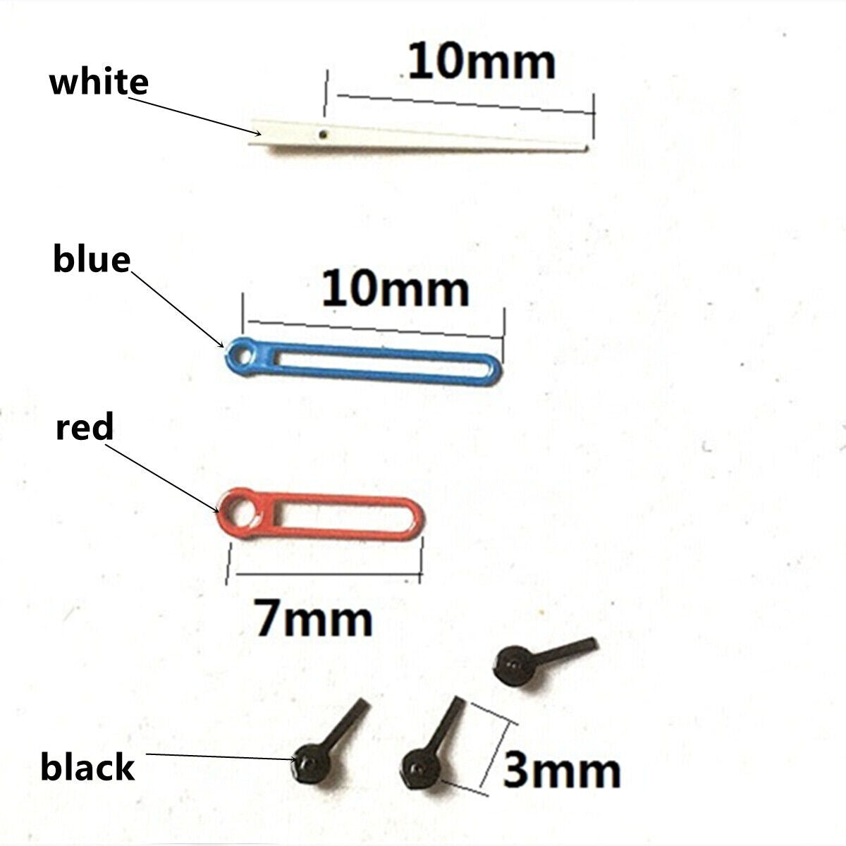 Hollow painted watch hands in red, blue, white, and black for VD53 VD54 VD57 movements.