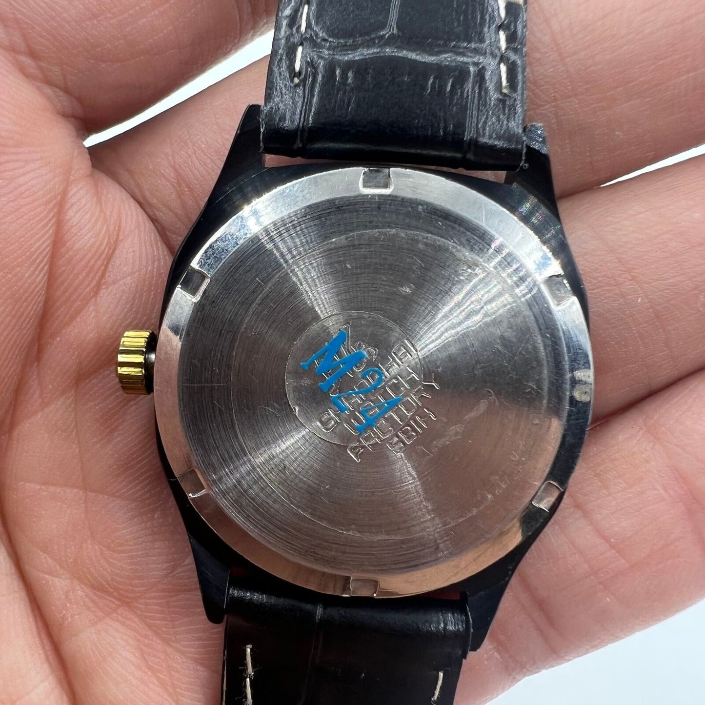 33mm Shanghai Factory manual mechanical watch with black dial and double calendar, perfect for everyday classic style.