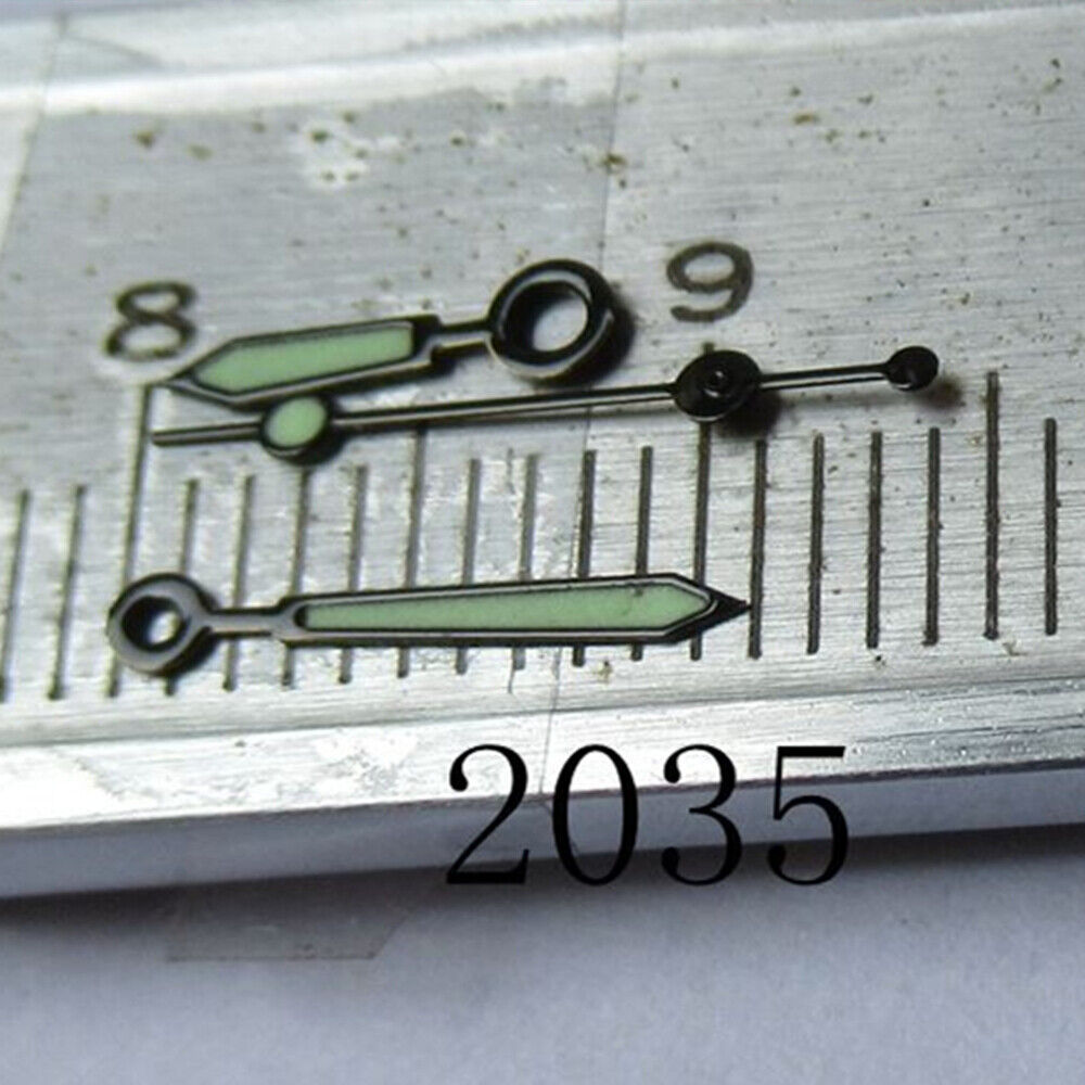 Black trimmed polished green luminous watch hand for Miyota 2035/2115/2105/2305 movements, perfect for replacements.