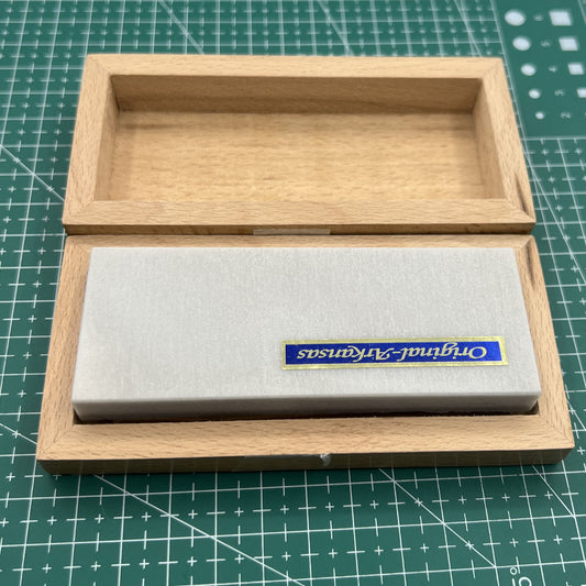 Horotec Swiss Made MSA16.051 Arkansas sharpening stone in wooden box for precision watch accessory maintenance.