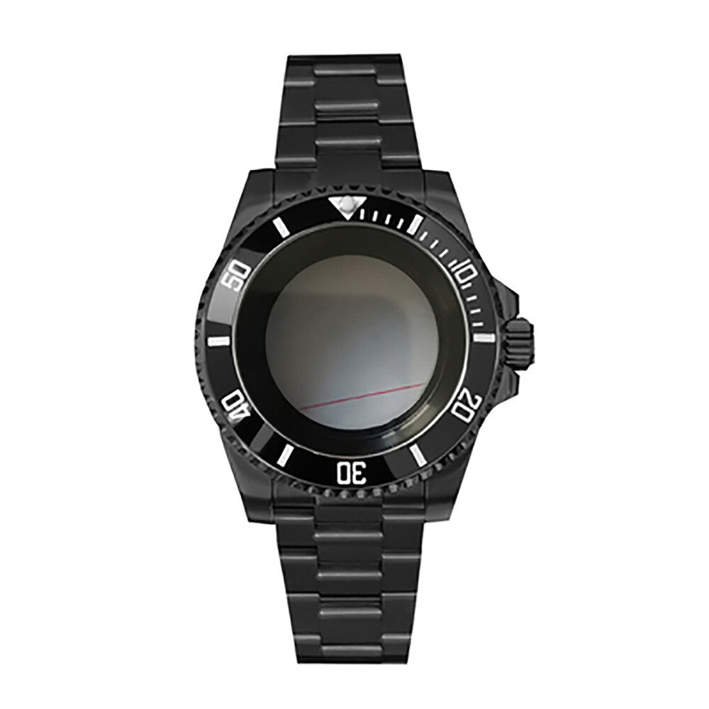 Boîtier de montre 40 mm avec bracelet en acier inoxydable noir PVD et verre saphir pour NH35/NH36