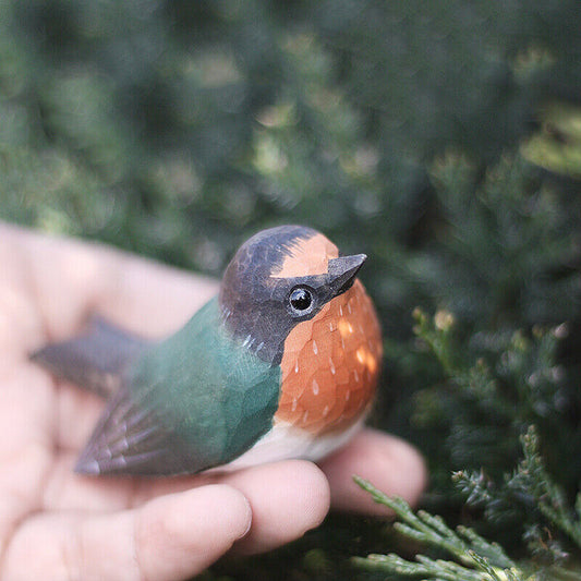 Young Swallow wooden figurine sculpture by Brand New Handmade, detailed decorative artwork for home decor.