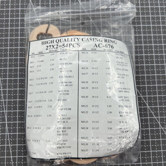 Set of 54 watch movement case spacers, 27 ligne sizes, for precise casing, brand AC-676.