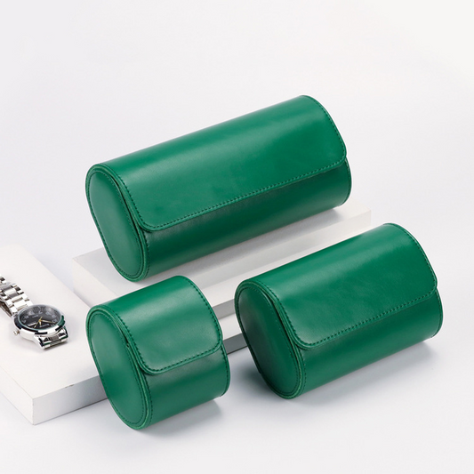 1. Leather travel watch case with 3 slots for organizing and protecting watches on the go.