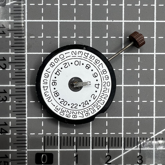 Ronda 505 24D quartz watch movement with date display at 3 o'clock, precise timekeeping mechanism.