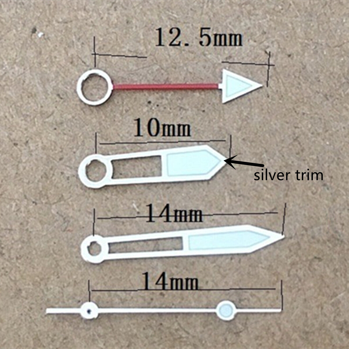 Aiguilles de montre creuses à 4 aiguilles lumineuses vertes avec garniture argentée pour mouvement Miyota 8205