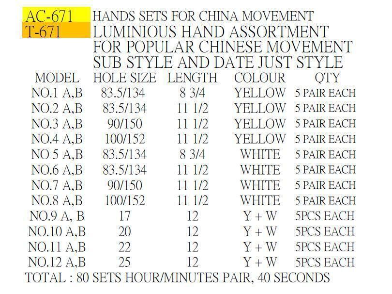 Ensemble d'aiguilles de montre lumineuses, mouvement chinois, sous-style, date, style simple