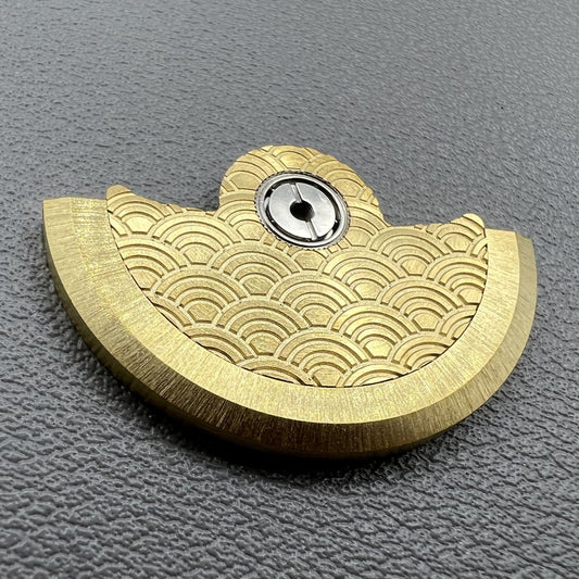 Golden Sea Wave carved rotor oscillating weight for NH35 NH36 watch movement, enhancing precision and style.