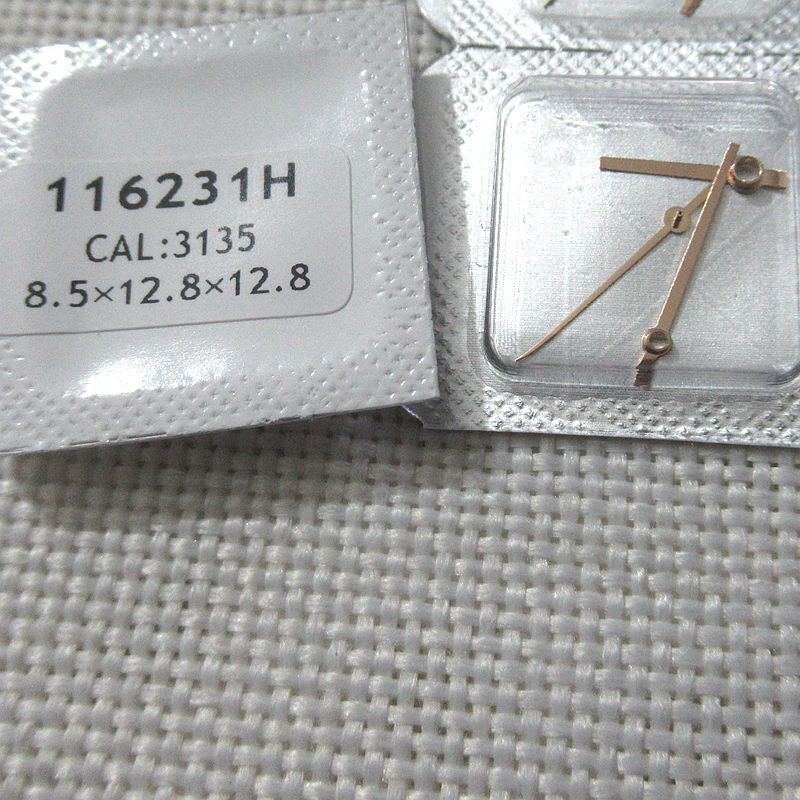 High Pinion 116233H classic watch hands set with hour, minute, and second hands for 3135 movement.