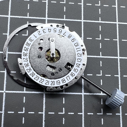 Swiss Ronda 775 quartz watch movement with date display at 6 o'clock, precise timekeeping by Ronda.